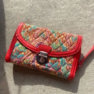 Vera Bradley On The Square Wristlet~Paisley In Paradise~Coral Teal Floral Summer